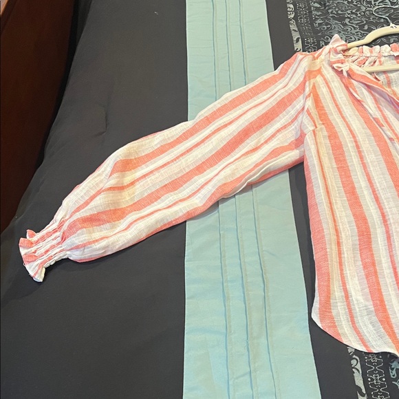 Olivaceous Coral and Cream Striped Blouse - Picture 3 of 10